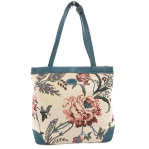 ハンドバッグ トート 肩掛け 花柄 ロゴ キャンバス レザー ベージュ 青 ブルー系 /GV GY18