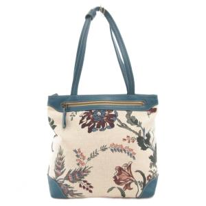 IBIZA ハンドバッグ トート 肩掛け 花柄 ロゴ キャンバス レザー ベージュ 青 ブルー系 /GV GY18