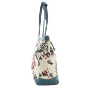 IBIZA ハンドバッグ トート 肩掛け 花柄 ロゴ キャンバス レザー ベージュ 青 ブルー系 /GV GY18