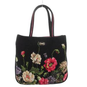 ラビリンス ハンドバッグ トート 肩掛け 花柄 シェニール織 ロゴ 黒 ブラック /GV GY18