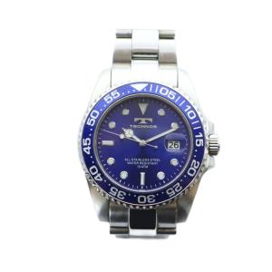 TECHNOS 腕時計 ウォッチ クォーツ カレンダー付き 青文字盤 ロゴ シルバー色 T2484 GY18 /MQ