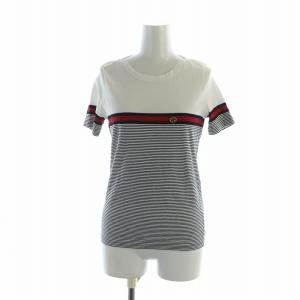 カットソー 半袖 Tシャツ ボーダー柄 ボートネック インターロッキング ロゴ XS 白 ホワイト 284463