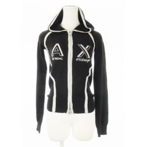 ニットパーカー ダブルジップ 長袖 ロゴ刺繍 切替 ラメリブ 小さいサイズ XS 黒 ブラック /CK21