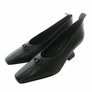 SADR 55 パンプス レザー スクエアトゥ チャンキーヒール ガンチーニ ロゴ 6 23.5cm 黒