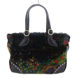 ハンドバッグ ベロア ビジュー 総柄 黒 ブラック /AE GY11