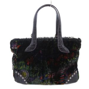 Think Bee ハンドバッグ ベロア ビジュー 総柄 黒 ブラック /AE GY11