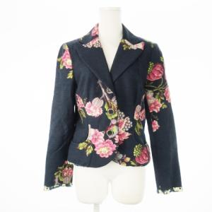 テーラードジャケット 総裏地 ウール ジャカード 花柄 ラメ 40 L 紺 ネイビー /CK18 GY11