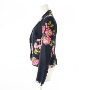 KENZO テーラードジャケット 総裏地 ウール ジャカード 花柄 ラメ 40 L 紺 ネイビー /CK18 GY11