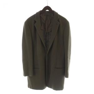 テーラードジャケット ブレザー 長袖 背抜き シングル ロゴ ヘリンボーン 54 XXL 茶 ブラウン