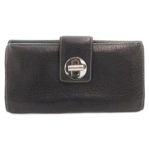 二つ折り長財布 ウォレット ターンロック ロゴ レザー 黒 ブラック 水色 ライトブルー /GV GY18