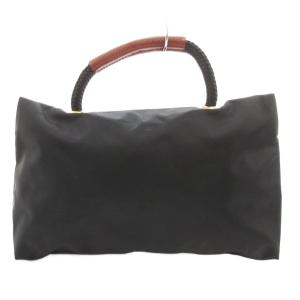 Longchamp ミニハンドバッグ ポーチ ロゴ ナイロン レザー 黒 ブラック /GV GY18