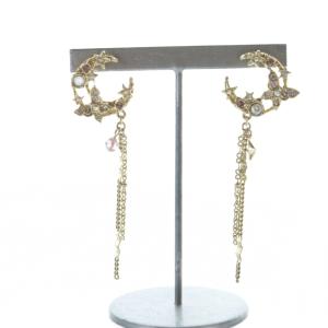 ピアス アクセサリー 両耳用 ラインストーン パピヨン 三日月 ゴールド色 GY18 /MQ