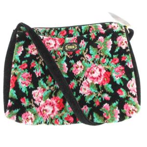 タグ付き ショルダーバッグ 花柄 シュニール織 ロゴ 黒 ブラック /AE GY18