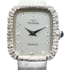 ジャンク品 腕時計 ウォッチ ロゴ ラインストーン クォーツ スクエア シルバー色 1708020 GY18