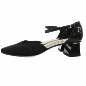 himiko パンプス エナメル スエード ヒール ストラップ 23.5cm 黒 ブラック /BS GY18