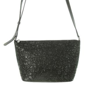 ショルダーバッグ レザー 革 ディアスキン 鹿革 漆 花唐草 総柄 黒 ブラック /CK15 GY18