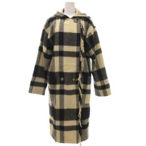 70-80s ヴィンテージ ロング コート チェック 総柄 フリンジ ベージュ グレー /BS GY18