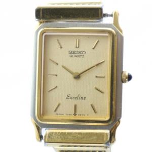 Exceline エクセリーヌ 腕時計 ウォッチ クォーツ スクエア ロゴ ゴールドカラー 金色 7320-6020