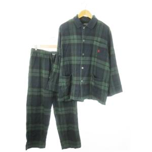 セットアップ ルームウェア パジャマ 長袖シャツ パンツ ロング ブラックウォッチ ポニーロゴ刺繍 LL