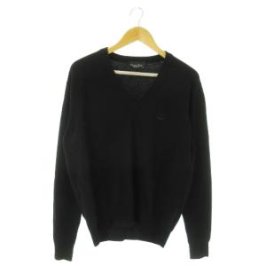 MONSIEUR ニット セーター Vネック 長袖 ワンポイント ロゴ刺繍 50 L 黒 ブラック /AO12