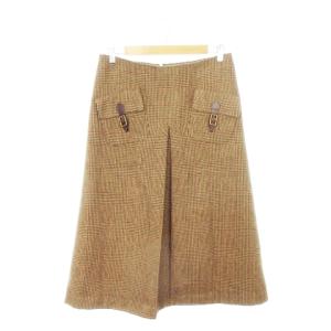 タイトスカート 台形 ボックスプリーツ ミモレ ロング ウール アンゴラ混 ベルトデザイン グレンチェック