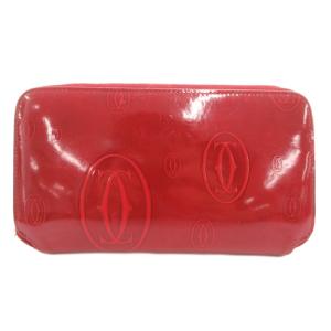 ハッピーバースデイ 長財布 ウォレット ラウンドファスナー ドゥーブルC柄 エナメルレザー 赤 レッド