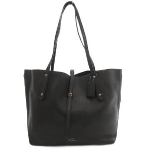 F1581 マーケットトート ハンドバッグ 肩掛け ロゴ 裏チェック柄 レザー 黒 ブラック /GV GY18