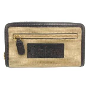 長財布 ウォレット ラウンドファスナー パンチングロゴ キャンバス レザー ベージュ 黒 ブラック /GV