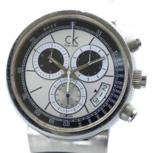 腕時計 ウォッチ シルバーカラー 銀色 クォーツ クロノグラフ ロゴ レザーベルト K75471 /MQ