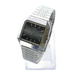 CITIZEN 腕時計 ウォッチ 手巻き 黒文字盤 スクエア ロゴ シルバー色 4-674197 GY18 /MQ
