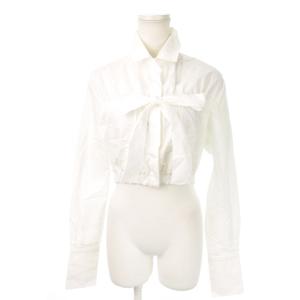 24SS Blouse ブラウス シャツ クロップド丈 リボン ロゴ 刺繍 36 S 白 ホワイト /MN12