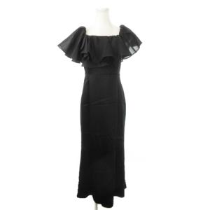 ロングワンピース マーメイド ノースリーブ 光沢感 フリル シアー オーガンジー 0 S 黒 ブラック
