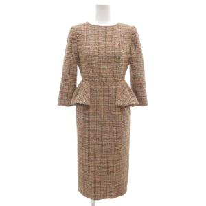 ロングスリーブペプラムタイトワンピース ツイード 32 ピンク CWFO235072