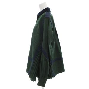 sacai シャツ ブラウス プリーツ 襟ベロア切替 長袖 緑 グリーン /AE GY18