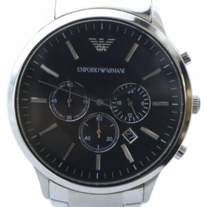 腕時計 ウォッチ クォーツ ロゴ 黒文字盤 シルバーカラー 銀色 クロノグラフ カレンダー付き AR-2460