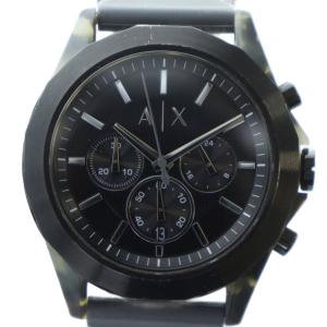 ジャンク品 腕時計 ウォッチ クォーツ クロノグラフ カレンダー付き ロゴ 黒文字盤 ラバーバンド 黒