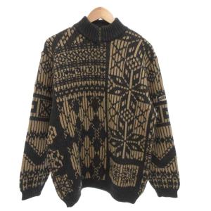 ニット セーター ウール ロゴ 総柄 黒 ブラック ベージュ /BS GY11