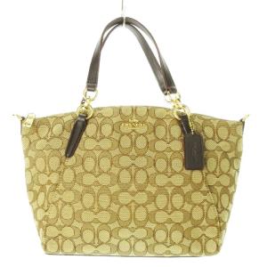 ハンドバッグ 2way ショルダーバッグ キャンバス レザー 革 シグネチャー ロゴ 茶 ブラウン F27582