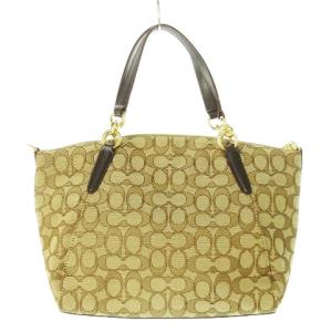 COACH ハンドバッグ 2way ショルダーバッグ キャンバス レザー 革 シグネチャー ロゴ 茶 ブラウン F27582