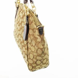 COACH ハンドバッグ 2way ショルダーバッグ キャンバス レザー 革 シグネチャー ロゴ 茶 ブラウン F27582