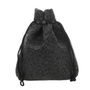 巾着 レザー 革 ディアスキン 鹿革 漆 薔薇 ローズ 和装 黒 ブラック /CK13 GY18