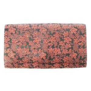 長財布 ロングウォレット 小銭入れあり レザー 革 ディアスキン 鹿革 漆 葡萄 総柄 黒 ブラック 朱