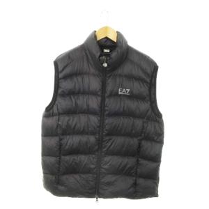 EA7 ダウンベスト スタンドカラー ダブルジップ ロゴ XL 黒 ブラック /MN18 GY18