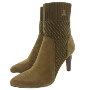 コンビリブショートブーツ ハイヒール ロゴ スエード 24cm 茶 ブラウン /AE GY18