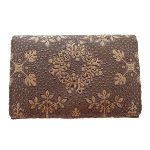 美品 カードケース 総柄 ディアスキン レザー 茶 ブラウン /AE GY18