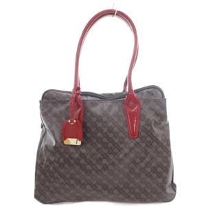 ソフティ トートバッグ ハンドバッグ 肩掛け チャーム ロゴ 総柄 PVC エナメルレザー グレー ボルドー