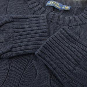 POLO RALPH LAUREN ケーブル ニット セーター クルーネック コットン 長袖 ワッペン 飛行機 ロゴ M 紺 ネイビー /MN24