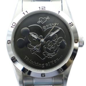 腕時計 ウォッチ クォーツ ミッキーマウス ミニーマウス ラウンド 黒文字盤 ロゴ シルバーカラー 銀色