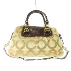 COACH ハンドバッグ キャンバス レザー 革 エナメル オプアート ロゴ ベージュ 12947 /CK10 GY17