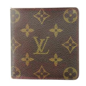 二つ折り財布 ウォレット 小銭入れなし PVC レザー 革 モノグラム ロゴ 総柄 茶 ブラウン /CK29